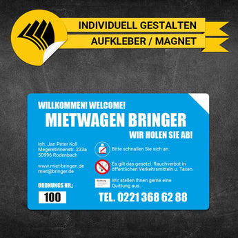 Betriebssitz-Schild Mietwagen Groß - Marius