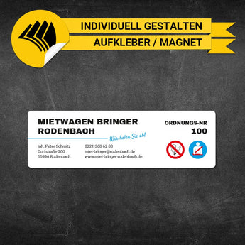 Betriebssitz-Schild Mietwagen Klein - Bernd