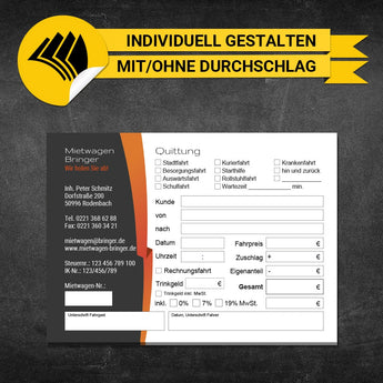 Quittungsblock Mietwagen - Alex