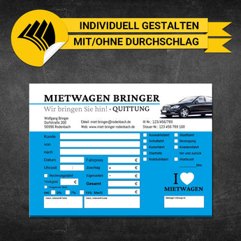 Quittungsblock Mietwagen - Charlie