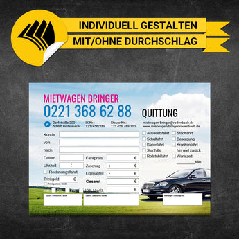 Quittungsblock Mietwagen - Heidi