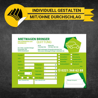 Quittungsblock Mietwagen - Joachim