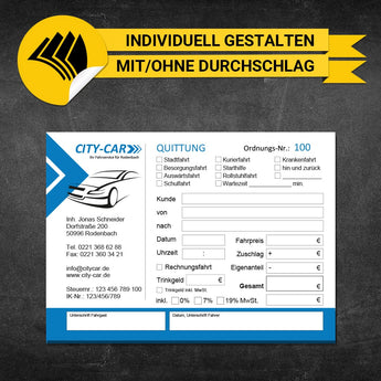 Quittungsblock Mietwagen - Jonas