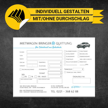 Quittungsblock Mietwagen - Vera