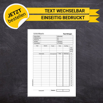 Schichtblöcke Taxi DIN A5 Hochformat einseitig