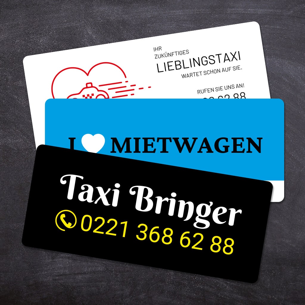 Werbeschilder für Taxi- und Mietwagenbetriebe