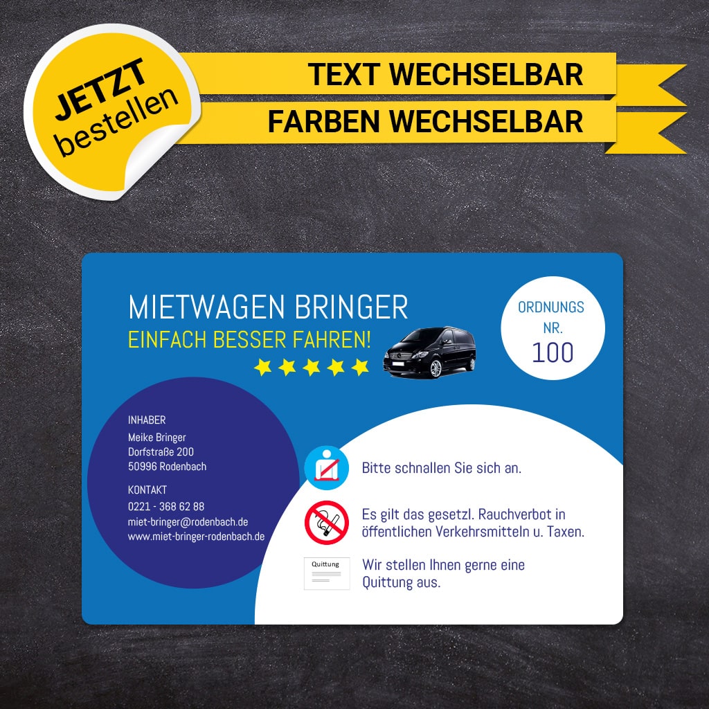 Betriebssitz-Schild Mietwagen Groß - Meike