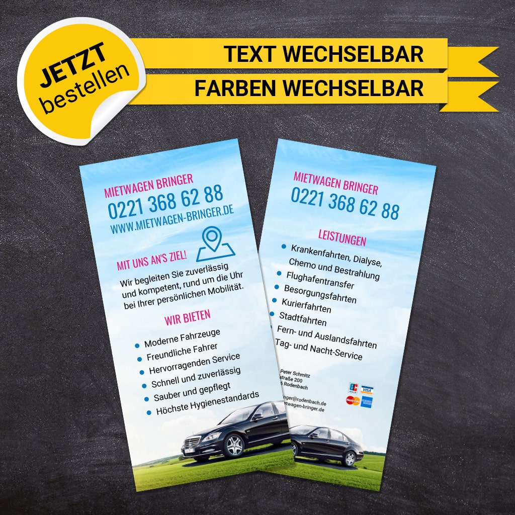 Flyer Mietwagen DIN Lang - Heidi