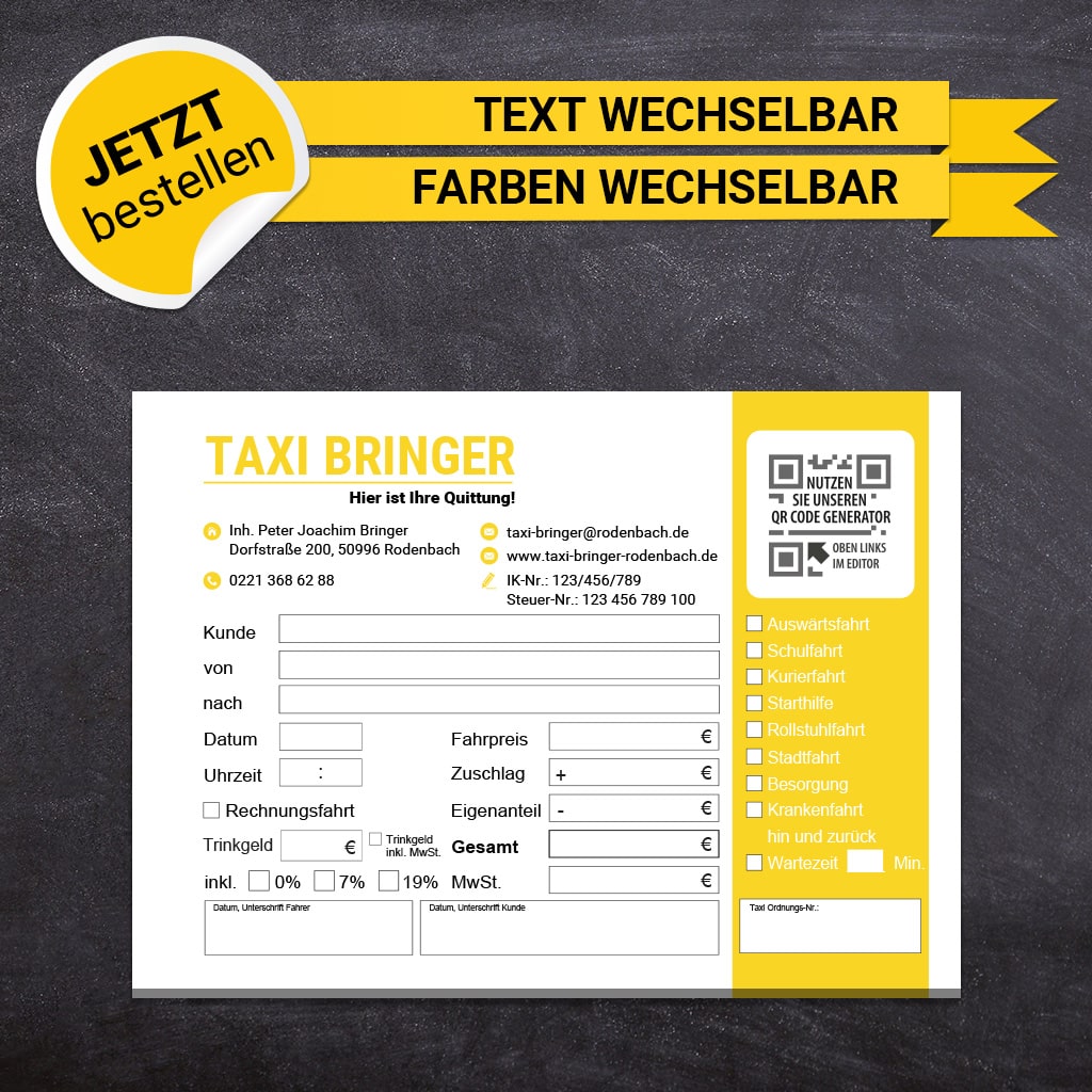 Quittungsblock Taxi - Armin