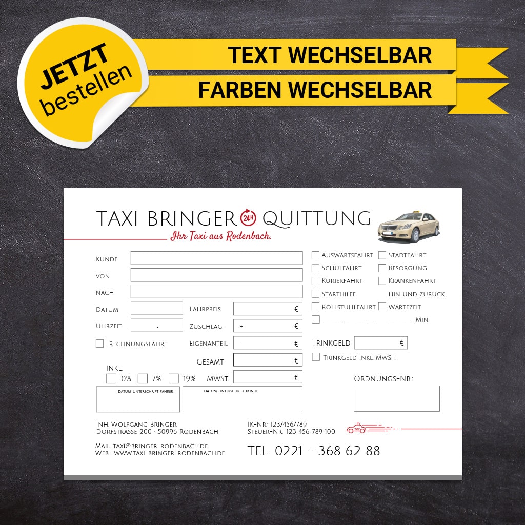 Quittungsblock Taxi - Vera