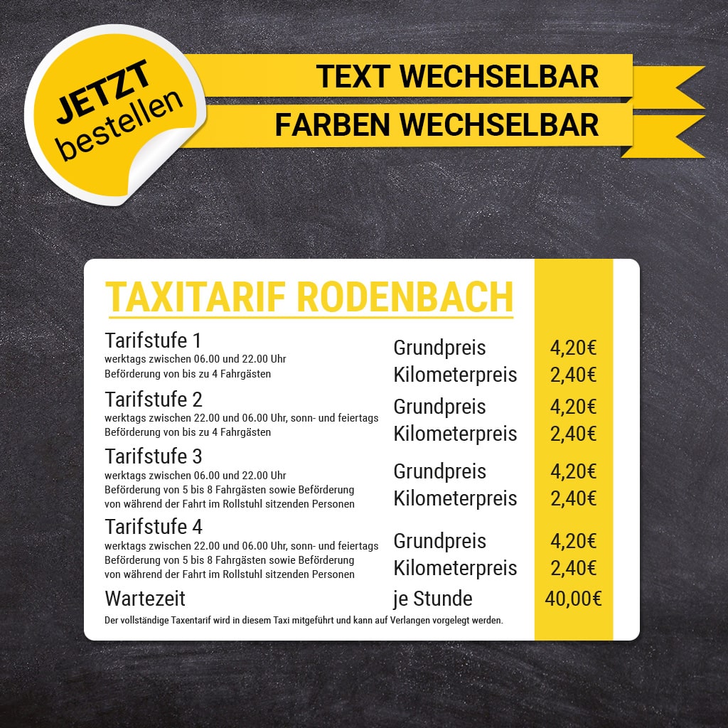 Tarifschild Taxi - Armin