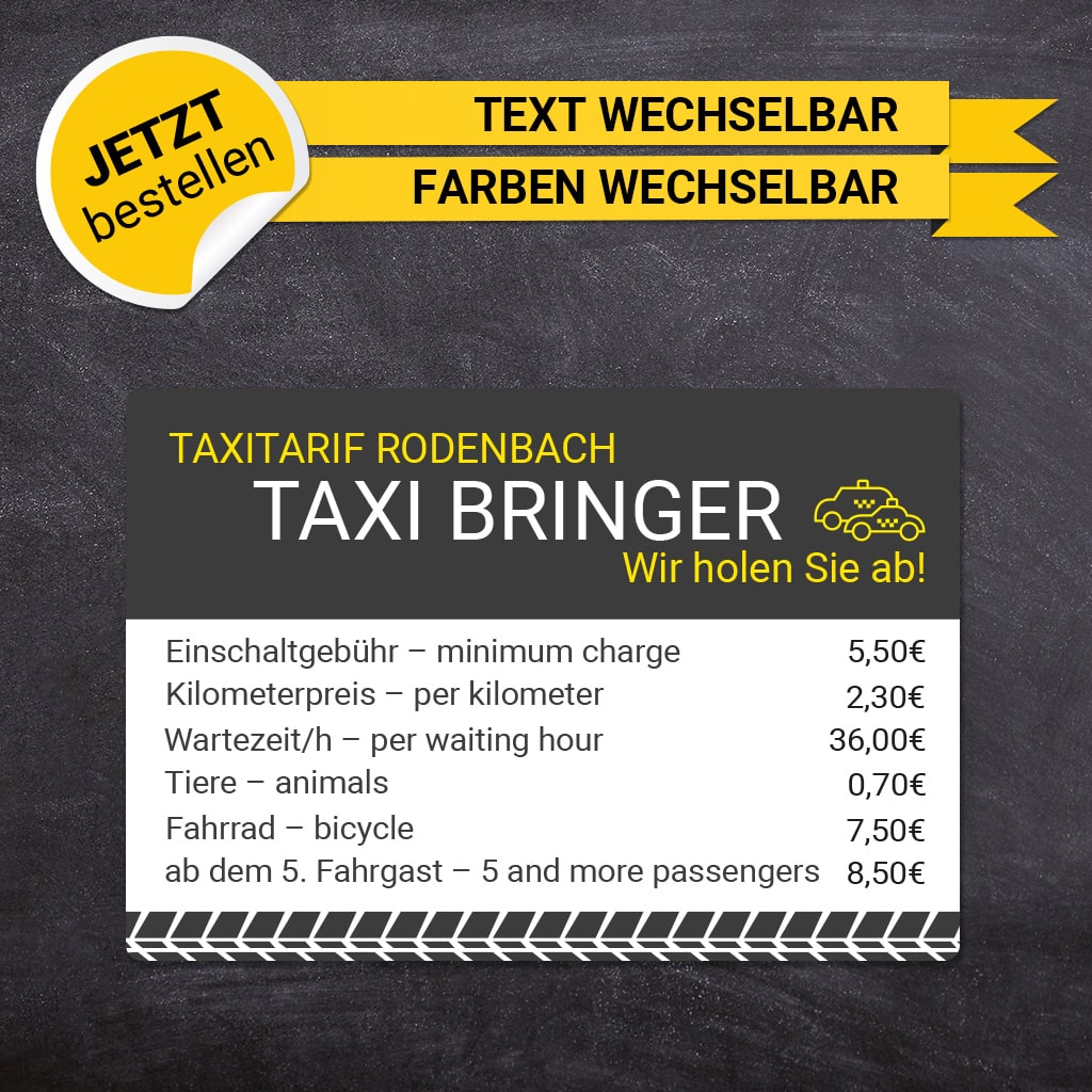 Tarifschild Taxi - Arnold