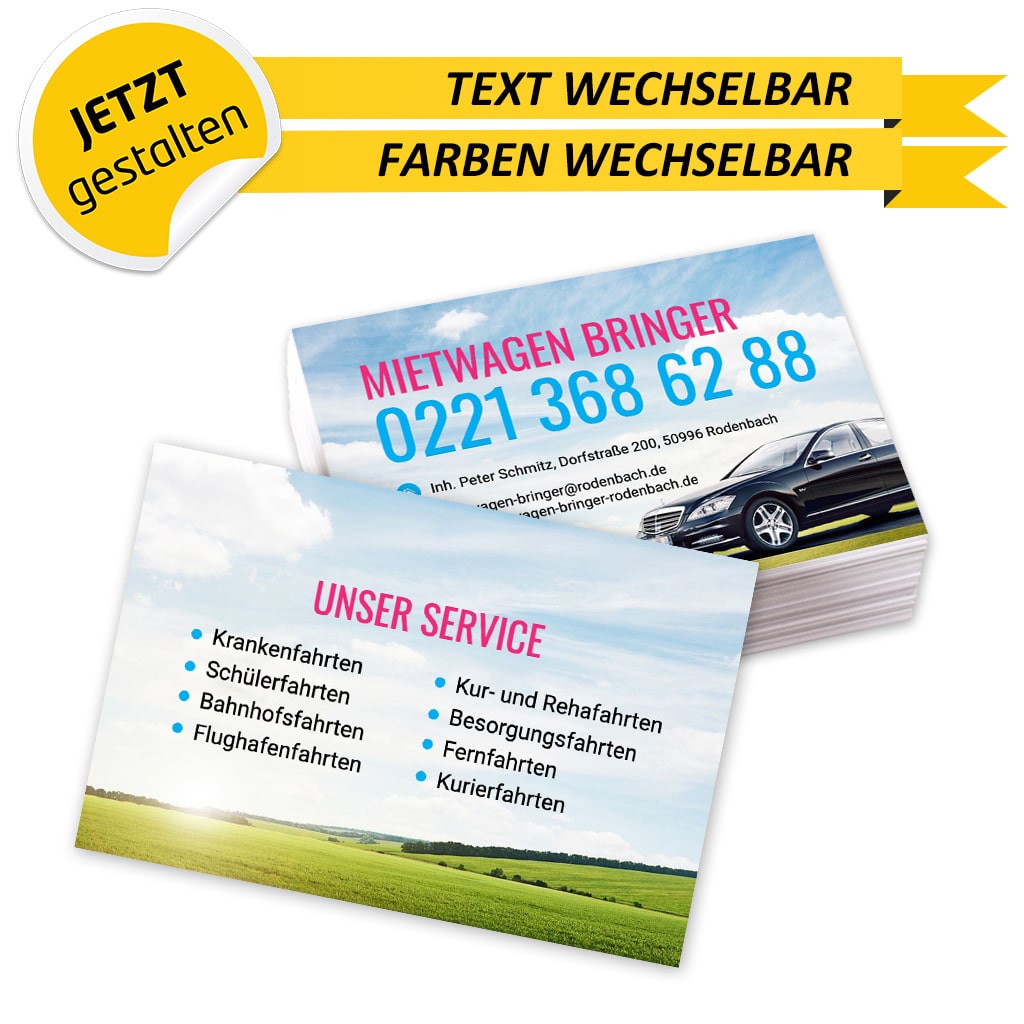Visitenkarten Mietwagen - Heidi (Rückseite)